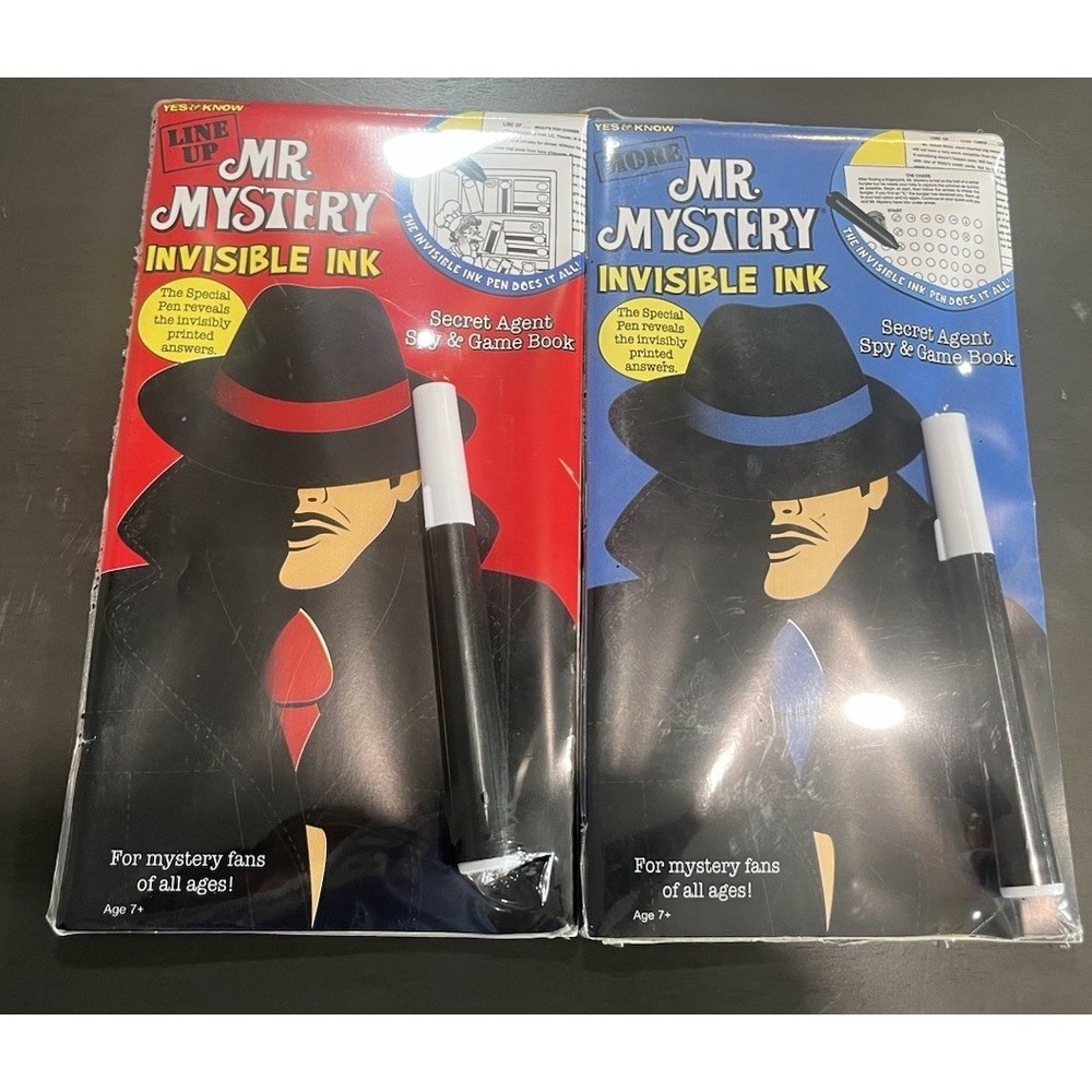 Lot Of 2 Mr. Mystery Invisible Ink Yes & Know Secret Agent Spy & Game Book